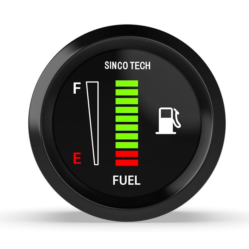 SINCO TECH 12V/24V Universal 2" 52mm Fuel Level Gauge Auto Car Meter White LED Light (Fuel Gauge) - Image 1